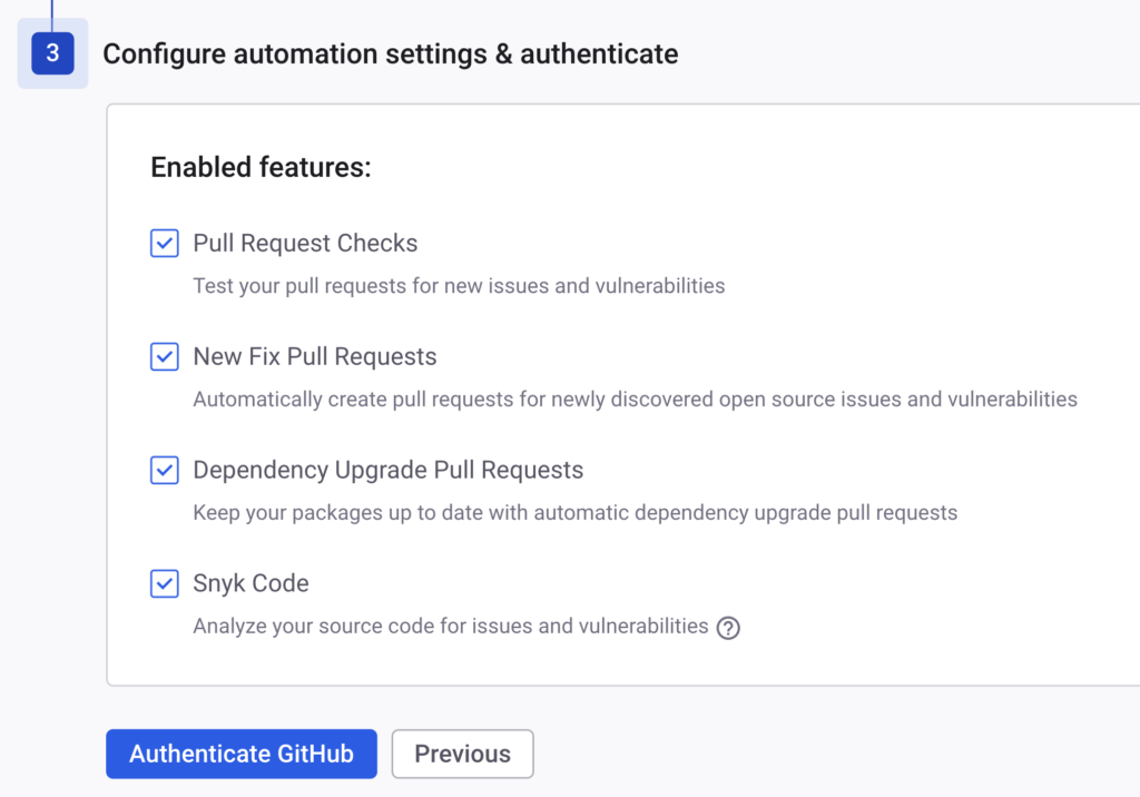 snyk-Configure-automation-settings-authenticate